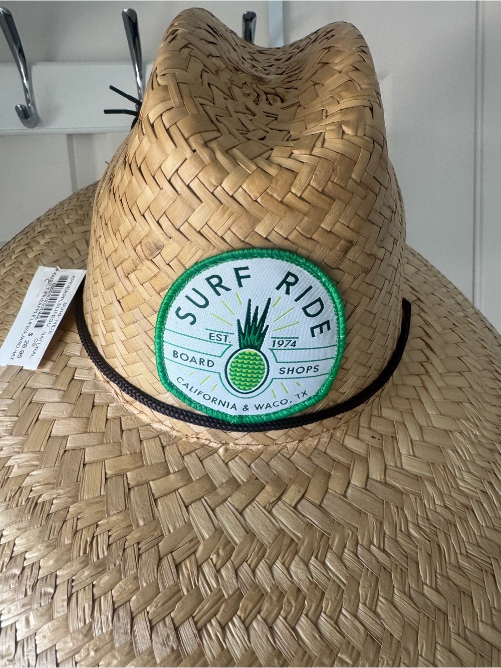 Straw Fedora Hat - Natural with Green Patch